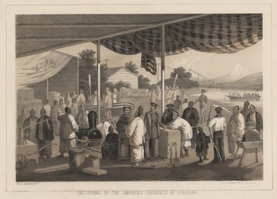 Entrega de los regalos americanos en Yokohama, 1855 de W. T. Peters